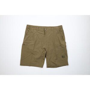 Fintech Mens XL Spell Out Performance Stretch Fishing Outdoor Cargo Shorts Green